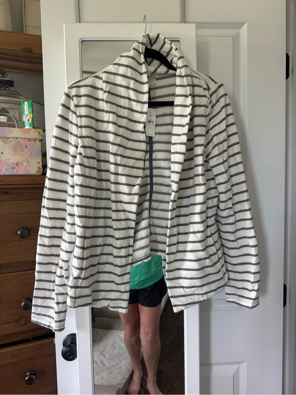 Lou & Grey White and Gray Striped Open Cardigan